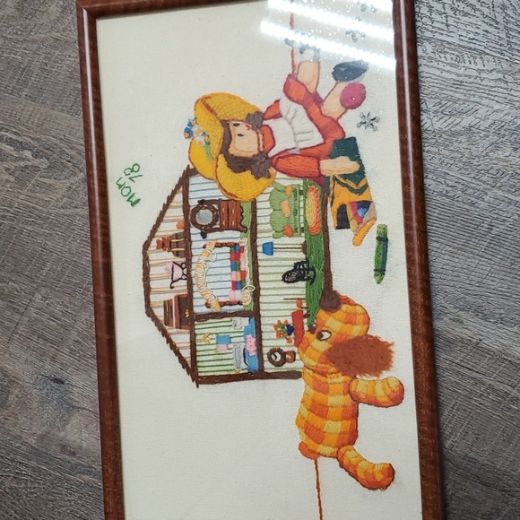 Other | Vintage Hand Embroidered Nursery Childrens Wall Decor 7s | Poshmark